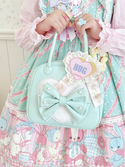 Perlen Sweet Heart Bag Lolita Grün Verziert Hand Bowknot Plüsch