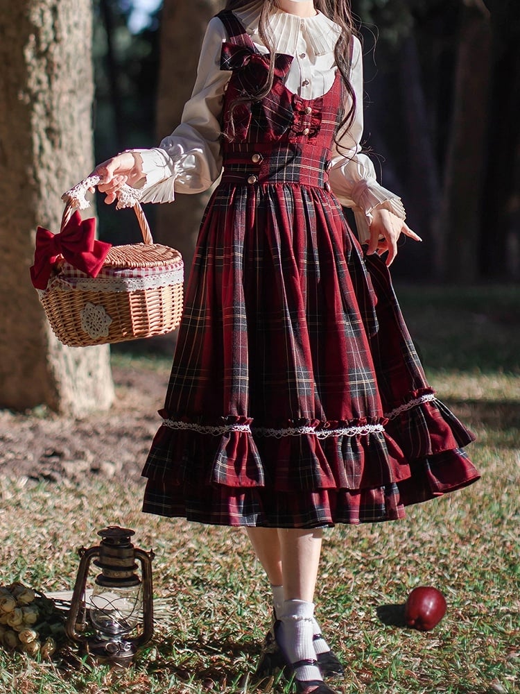 Schleife Overall Plaid Kleid Hohe Rote Taille Krawatte mit
