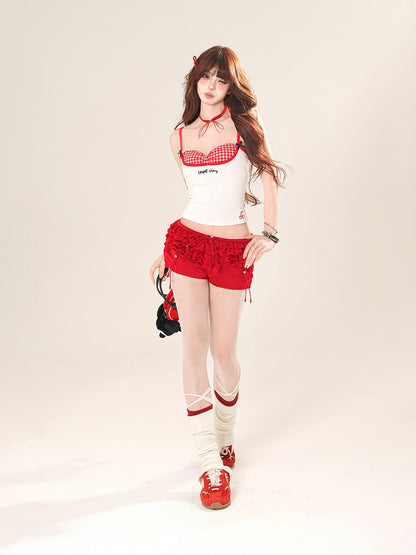 Sweetheart Neckline Faux Two-pieces Cami Top Black/White