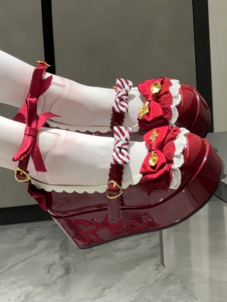 Bowknot Decorated Red Sweet Wine Details Lolita Platforms Spoon
