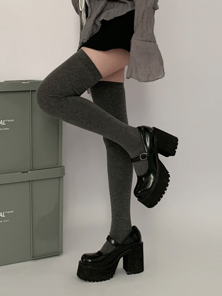 / Knee Gray Black Stockings JK Dark Over
