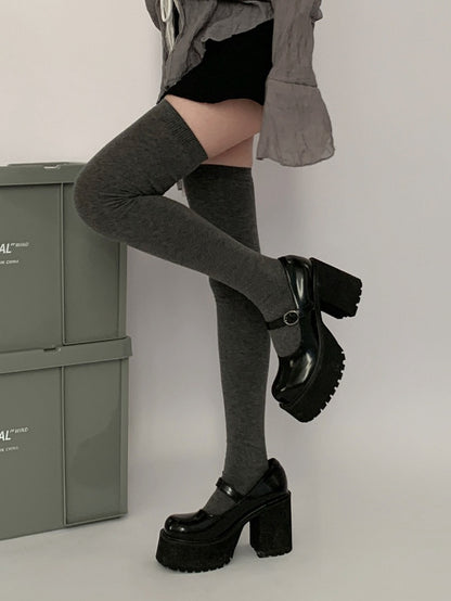 / Knee Gray Black Stockings JK Dark Over