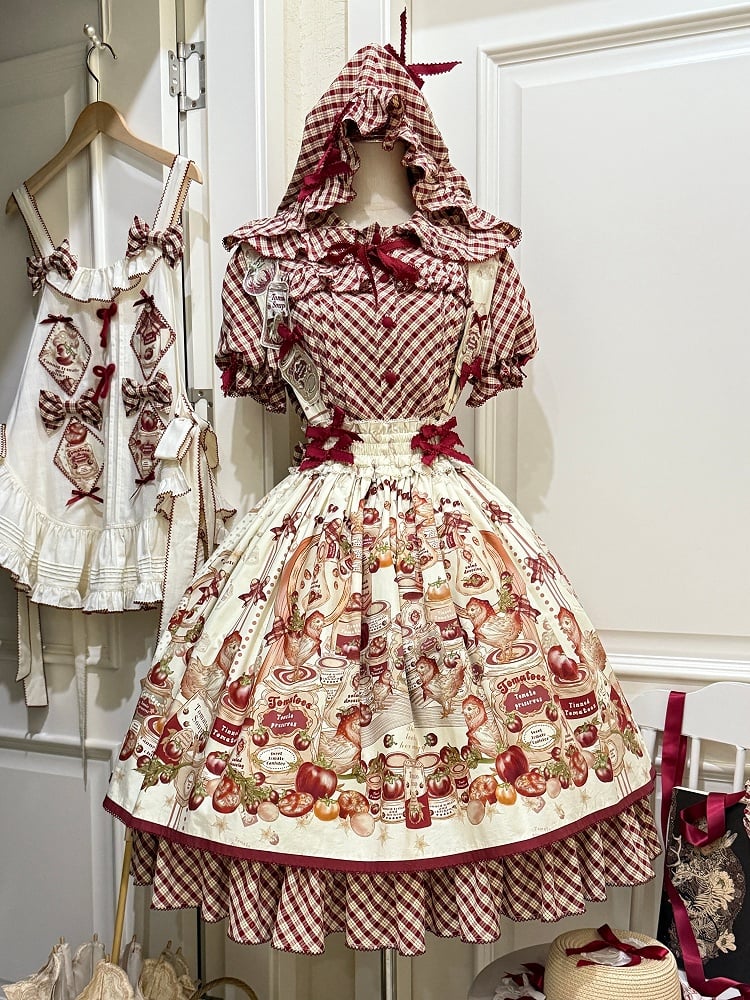 Detachable Skirt / Tomatoes Shoulder with Egg Chick Hen Lolita Straps Print and Country Fried