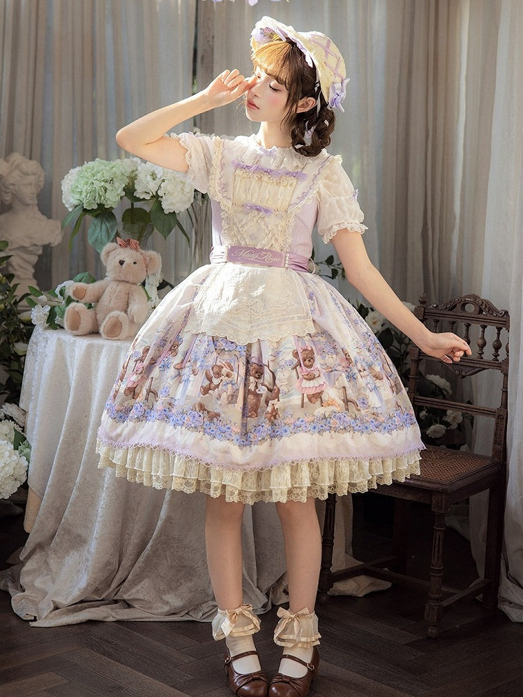 Sweet Floral Lolita Bonnet with Delicate Details - Stars Fall on the Foggy Island