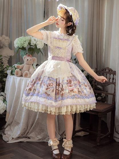 Sweet Floral Lolita Bonnet with Delicate Details - Stars Fall on the Foggy Island