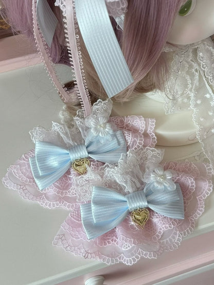 Pattern Floral Cuffs Wrist Striped Design Bowknot Decorated Pink/PinkBlue Heart