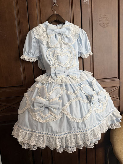 Robe OP "Old School" en dentelle oreilles de lapin bleue