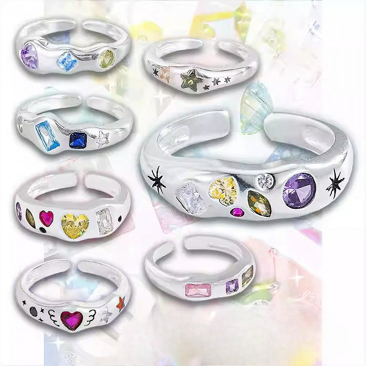 Ring 9 Strass Y2K Bittersüß Verzierte Optionen