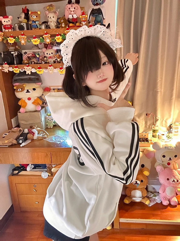 Design with Stripe White Angel Wing Hoodie Print Back