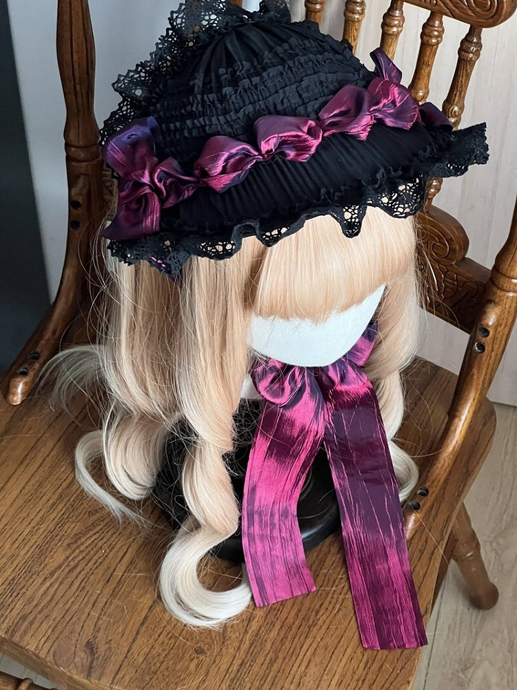 Satin and Lace with Bonnet Gothic Bows Lolita Trim Black