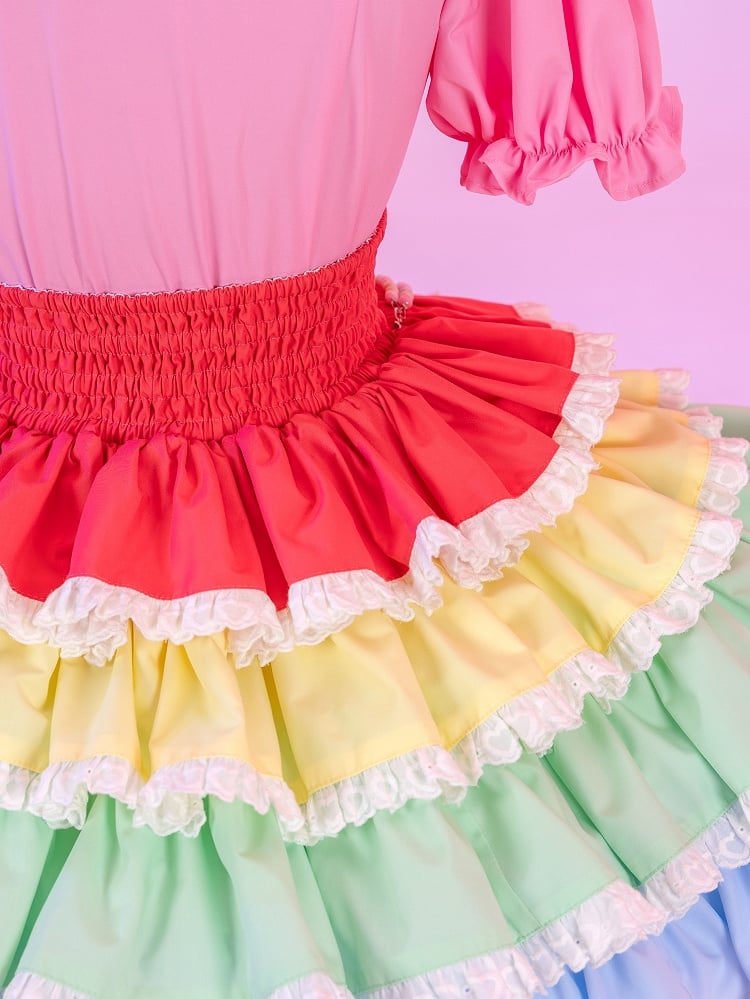 Layered Rainbow Skirt with Sweet Chains & Pins - High Waist - DevilInspired Exclusive Collection