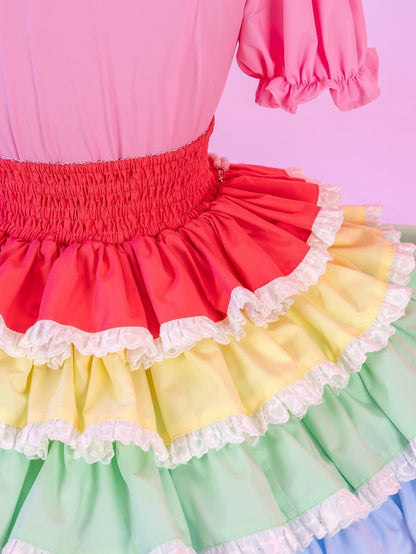 Layered Rainbow Skirt with Sweet Chains & Pins - High Waist - DevilInspired Exclusive Collection
