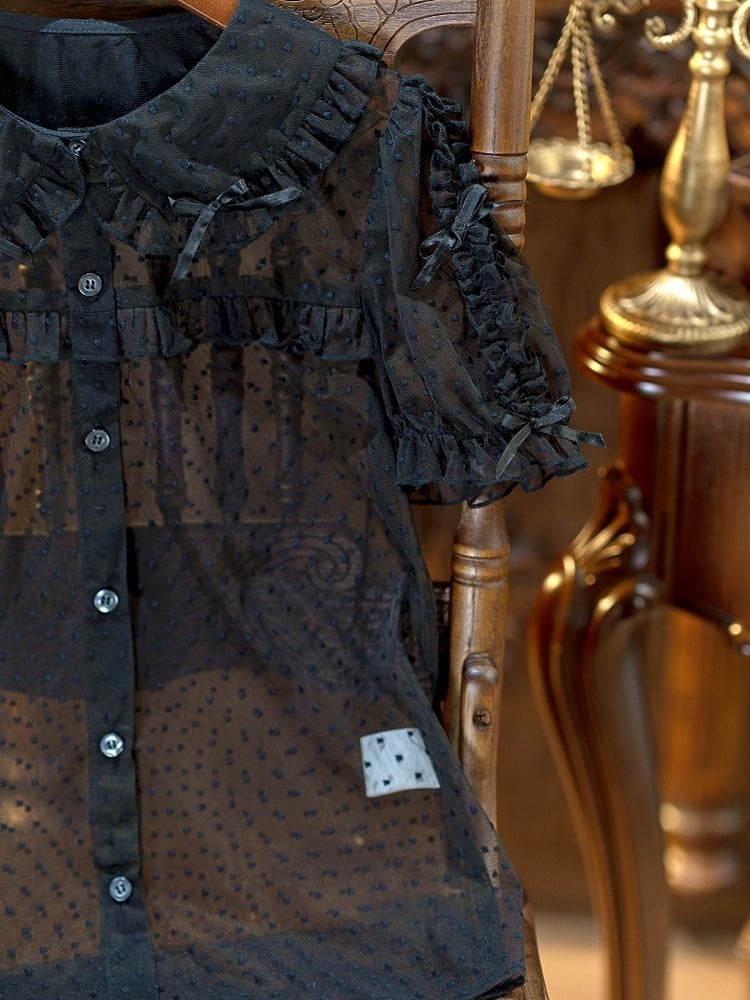 Black Peter Pan Collar Polka Dot Sheer Tulle Top - Dream Magic Box