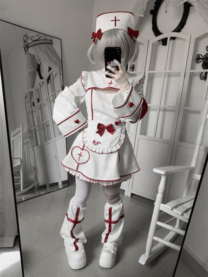 and Halloween Decoration Red for Cross White with Bow Embroidery Cap Nurse