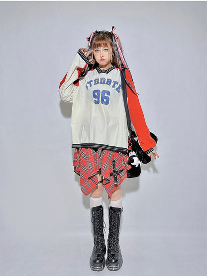 White/Black V-Neck Number Sweatshirt