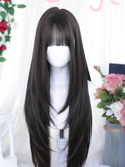 Straight Long Bangs Air Wigs 75-80cm With Brown Black/Dark