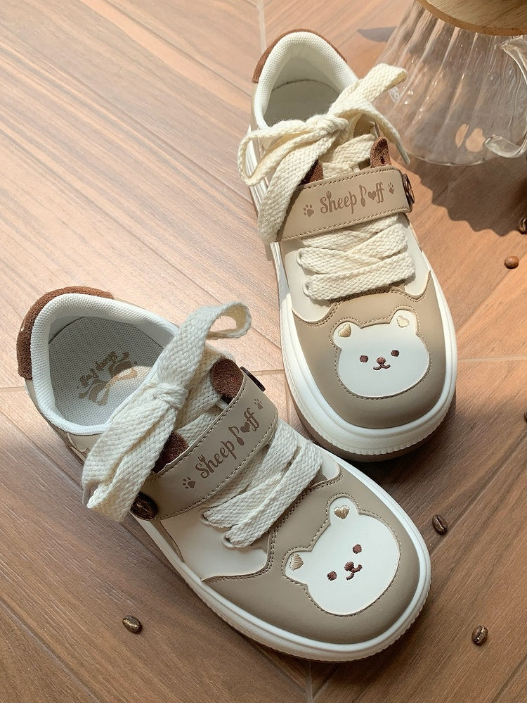 Lolita - Bear with Velcro Detachable Platform Sweet Theme Sneakers Paw Prints Brown