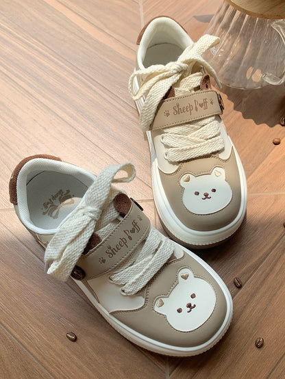 Lolita - Bear with Velcro Detachable Platform Sweet Theme Sneakers Paw Prints Brown