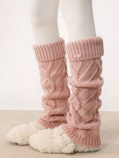 Knit 5 One-Side Cable Warmers Leg Accent Button Colors
