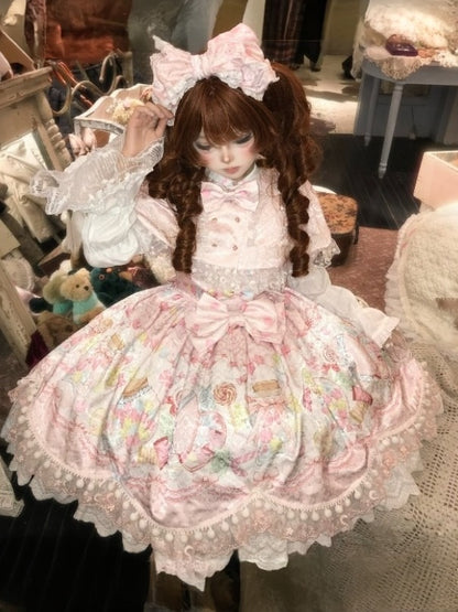 Candy-Printed Pink Sweet Bow Short-Sleeve OP Dress - Inspiration Post