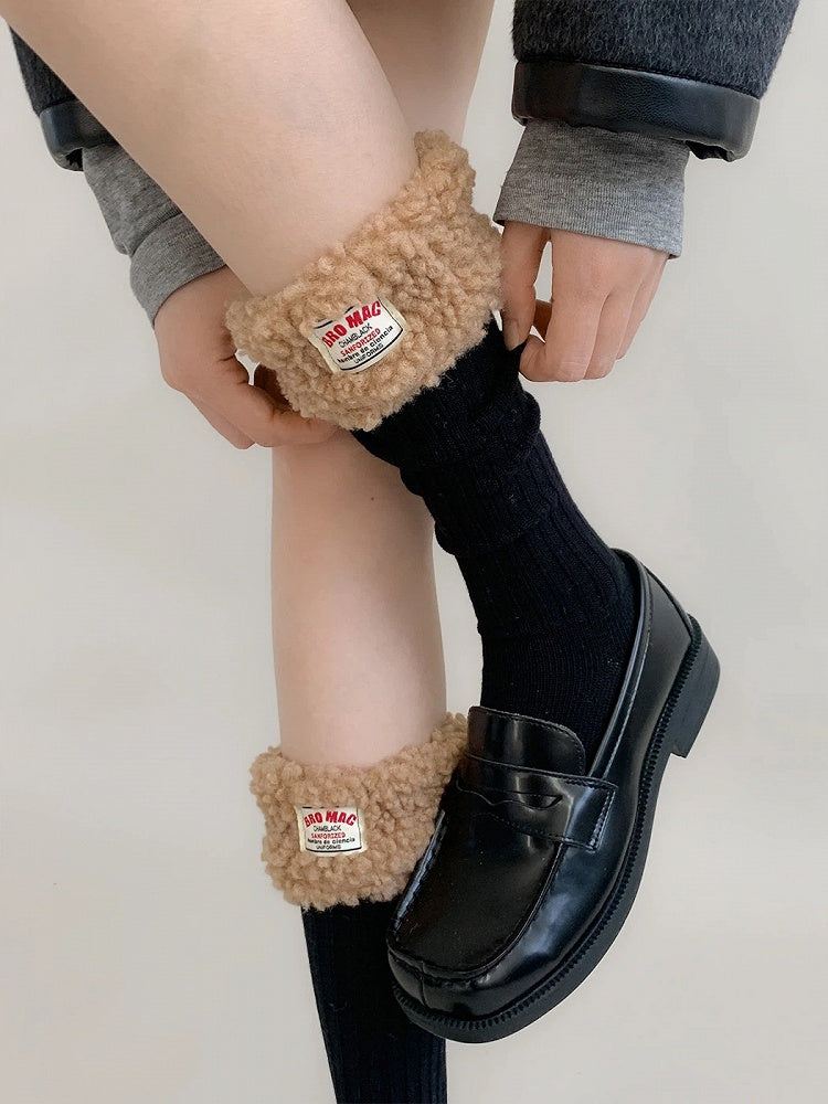 Socks Calf Ribbed Fur Faux Trim
