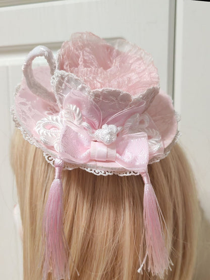 Lace Hat Chinoiserie Tassel Sweet Teacup-Shaped With Lolita Pink Mini