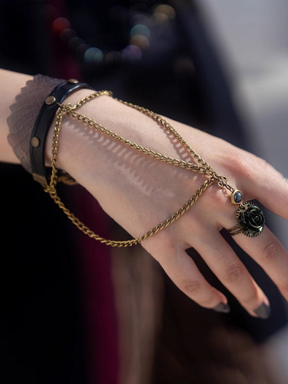 Schlange Strampunk PU und Ketten Ring Bronze Rose Armband Skala mit Design