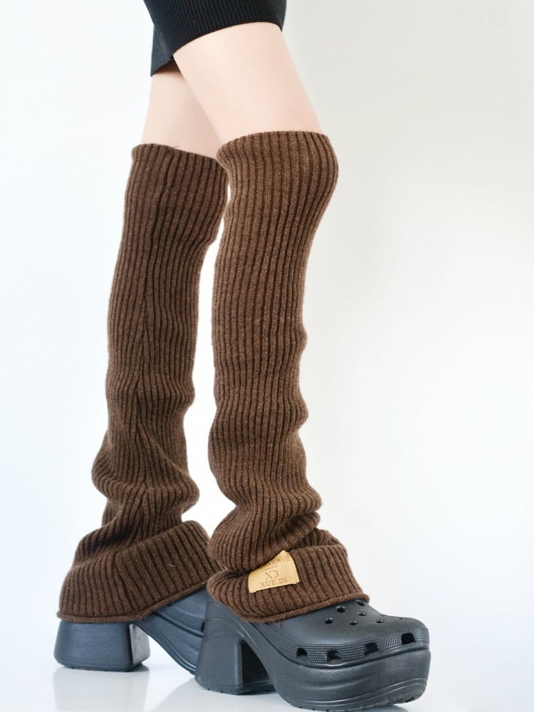 5 Colors Over Knee Knitted Leg Warmers with Patch Decoration