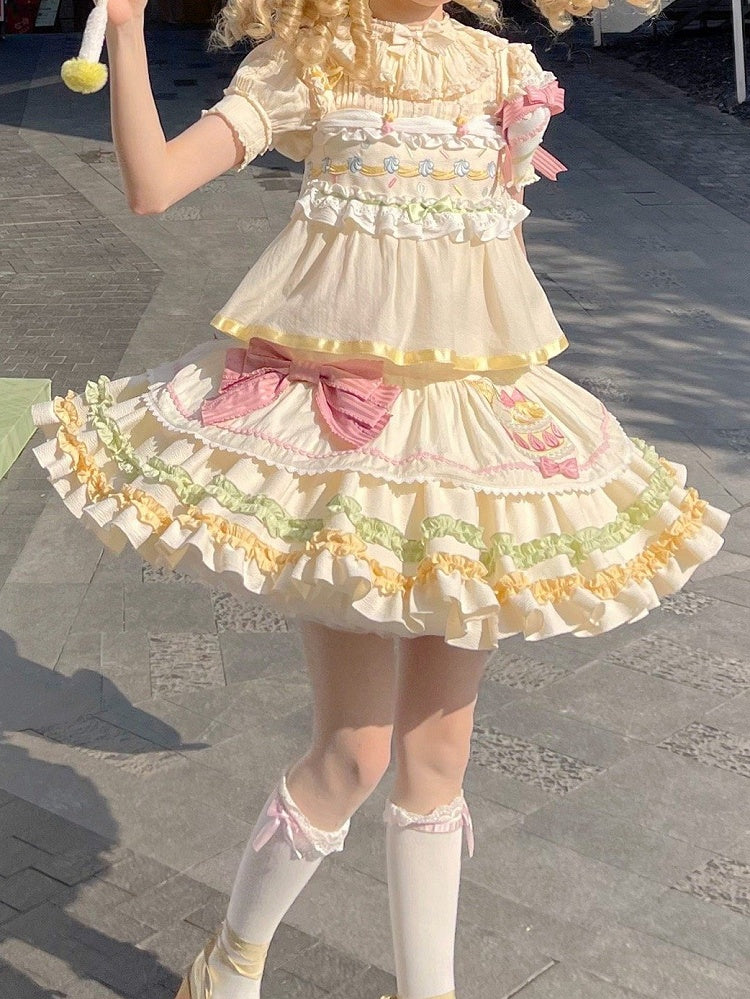 Pullover Kuchen Erdbeerrock Pastellfarbe Sommer Creme Stickerei Sweet Lolita