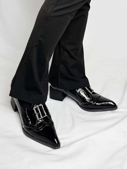 Pointed-toe Bat with Gothic PU Shoes Bow Black Buckle Accents Heeled Wing 5cm
