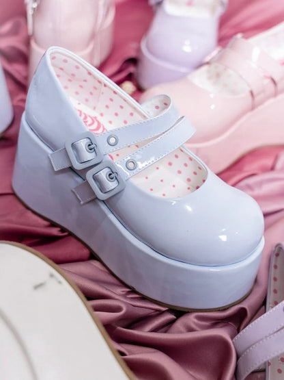 Straps Light Shoes Platform Blue with Buckle Sweet Dual