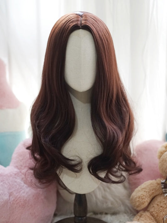 Dunkelbraune lange gewellte Perücke