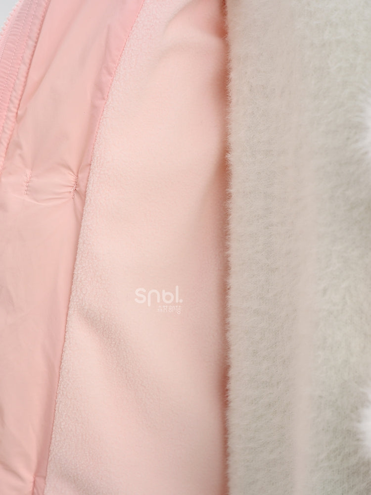 Rosa Daunenmantel mit Kapuze, Schleife und Horn-Knopf