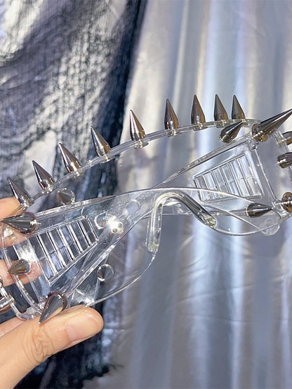 ダーク/ホワイト/グリーン/イエローのスタッドディテールサイバーパンクサングラス