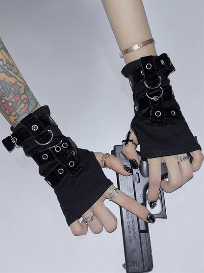 Handschuhe Verzierte Schnalle Schwarz Y2K