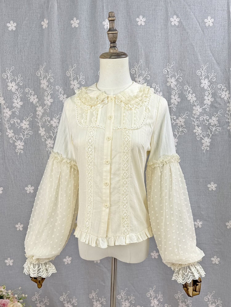 Lolita Apricot Long Jacquard Cotton Blouse Sleeves