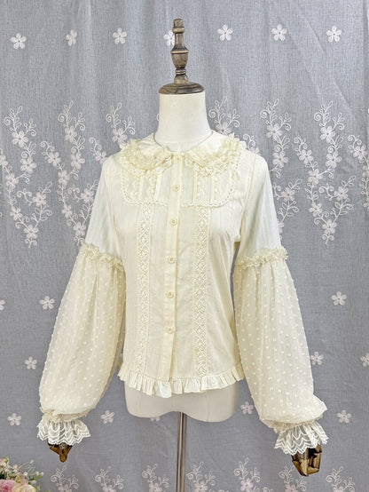 Lolita Apricot Long Jacquard Cotton Blouse Sleeves