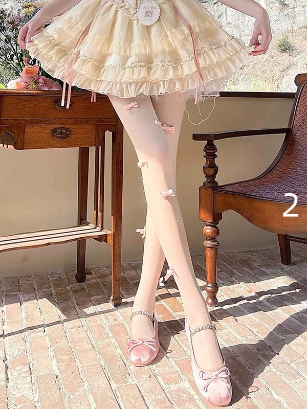 Decorations White 5 Lolita Bow Options Tights