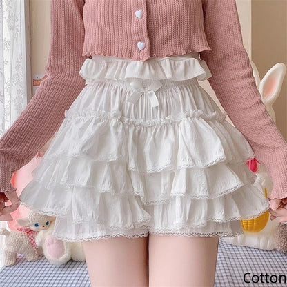Fleece/Cotton Bloomers Lolita White Multi-Layered Ruffled