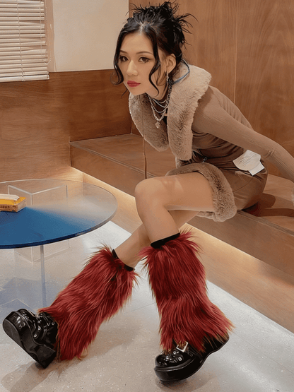 Wine Red Shaggy 20CM/30CM/40CM Y2K Warmers Leg