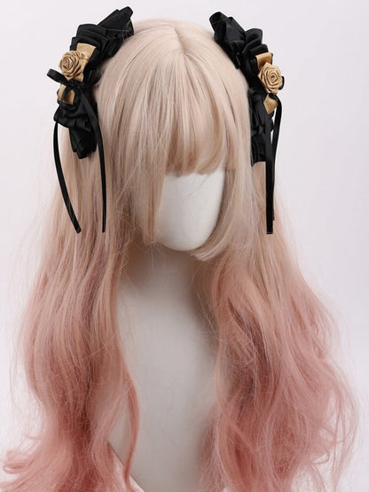 Gold Rose Lolita Black Bowknot Hairclip