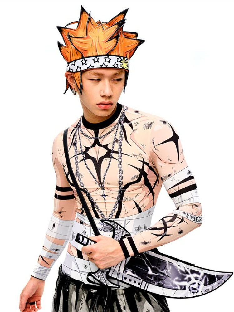 オレンジ/黄色の漫画風ショートヘアハット