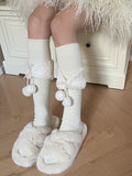 Sweet Bowknot Stockings with Pompoms