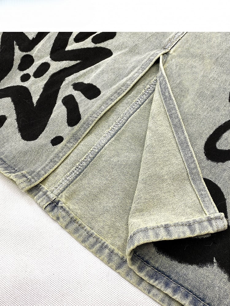 Y2K リボン付きキティスカート デニムプリント ブルー