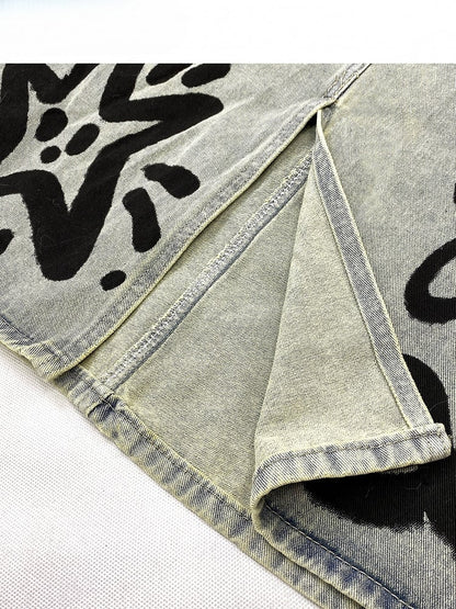 Y2K リボン付きキティスカート デニムプリント ブルー