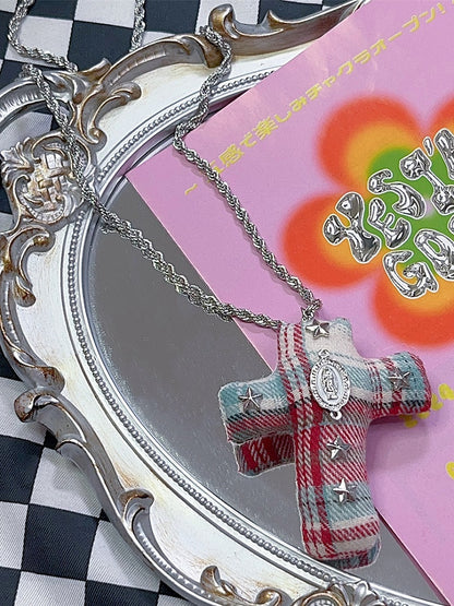 Y2K BlueRed Cross Fashion Decorated Gyaru Necklace Star