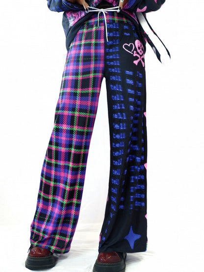 Pants Print Pattern Y2K Colorful Plaid And Wide-leg Skeleton Cut Star