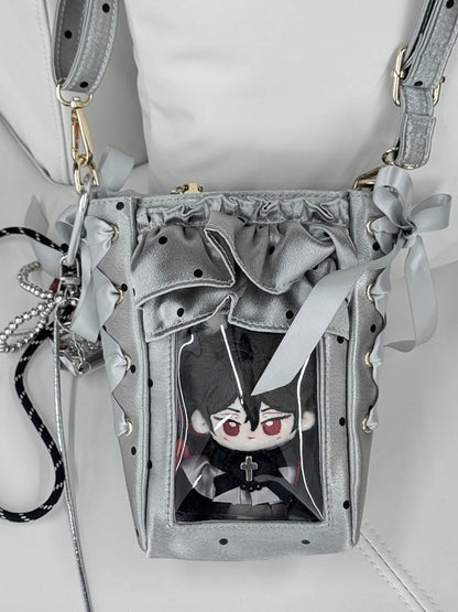 Tri-Color Polka Satin Clear Window Mini Ita Bag - Morning Glory