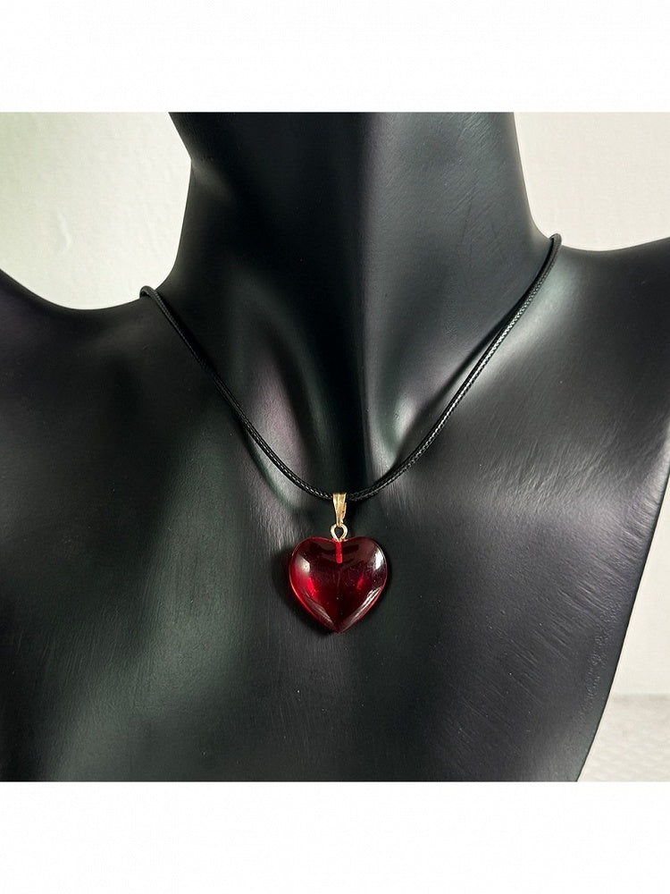 Black Necklace with Red Heart Pendant - YSHXS