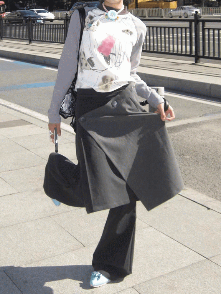 Skirt One-Wrap Gray Pleated Vintage